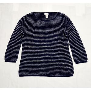 Chico's Blue Open Knit Sweater Women’s 0 / Small Metallic Scoop Neck Pullover